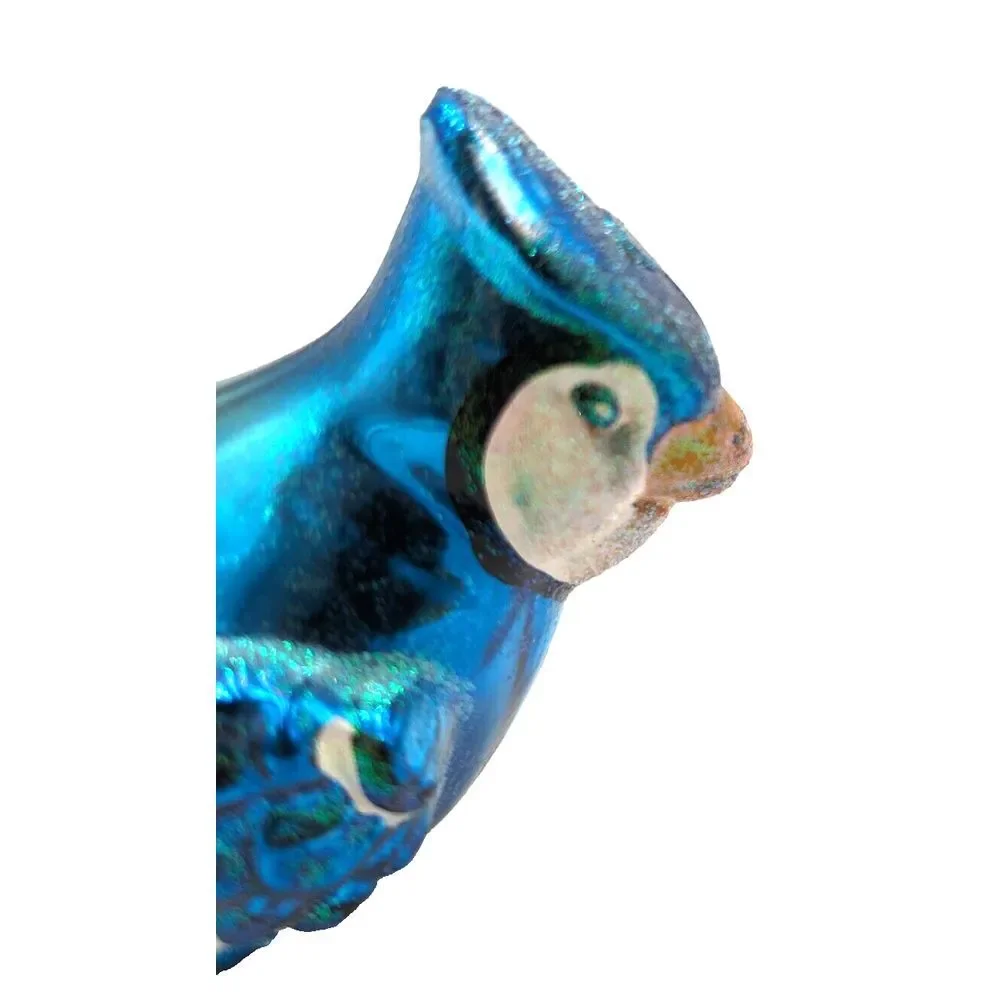 Blue‎ Bird Ornament w/Feathers Blown Glass Decorative